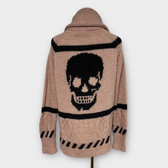 360 Cashmere Rou Skull Shawl Collar Merino Wool Alpaca Chunky Knit Open Cardigan - Picture 3 of 7